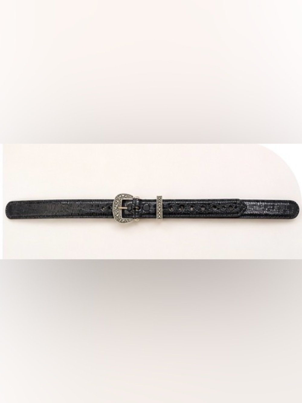 [Judith Jack] Black Leather Lizard Embossed Belt w/ Marcasite Buckle Sz M